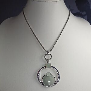 Paparazzi Silver and Green Circle Pendant Necklace